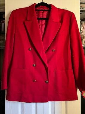 St Michael Double-Breasted Red Blazer - Tailored Women's Suit Jacket size 14/42